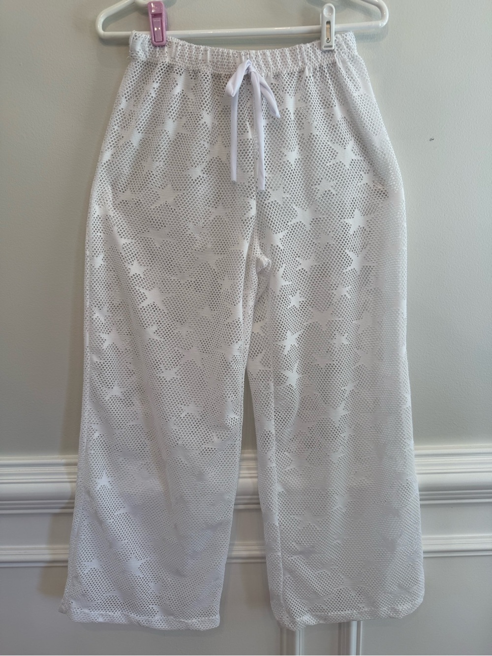 White Star Mesh Celestial Wide-Leg Cover Up Pants Beach Pool Cruise Vacation Med